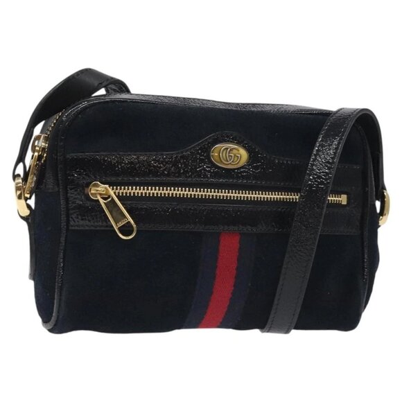 GUCCI Ofdea Sherry Line Shoulder Bag Suede Navy Gold 517350 Auth BA2925 - Picture 1 of 16